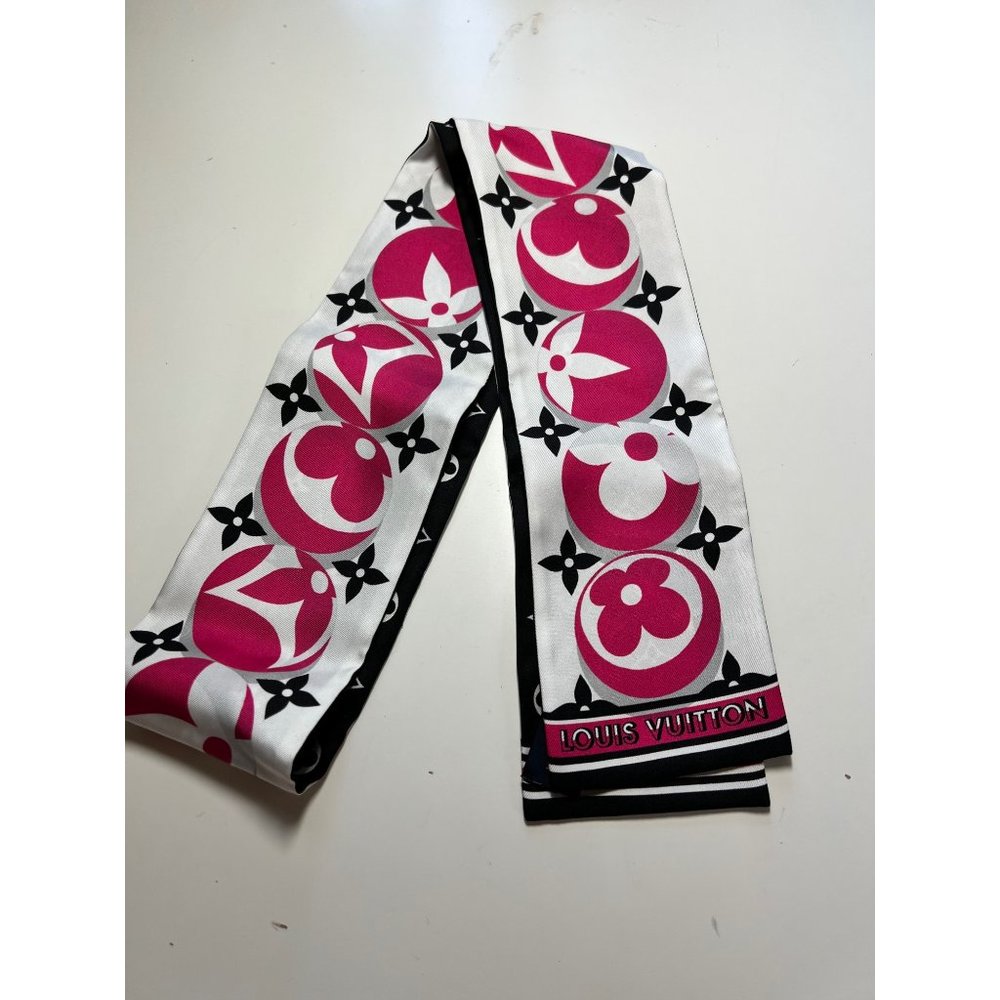 NWOT Louis Vuitton Bandeau Scarf, Black, White, Pink, M77362, Monogram Marbles - Picture 5 of 9